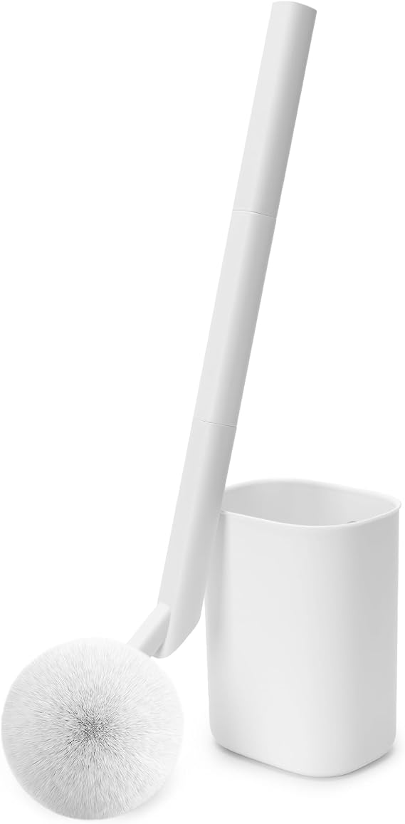 IVYROLL Toilet Brush and Holder Set, Toilet Bowl Cleaner Brush White, Scrubber Brush for Bathroom, Rv, Bathtub, Litter Box, Waste Bin