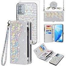 Asuwish Phone Case for OnePlus Nord N200 5G Zipper Wallet Detachable with Screen Protector Cover and Card Holder Slot Wrist Strap One Plus N 200 1 Plus 200N 1plus One+ 1+ N2005G 2021 Women Men Silver