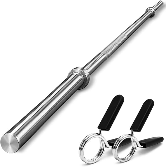 FK Sports Standard 1" Chrome Barbell 4ft, 5ft, 6ft, 7ft Weight Lifting Bar with 2 Collars, Weight Plates 1" Center Holes, Anti-Slip Knurled Grip, Heavy-Duty Steel for Strength & Home Gym