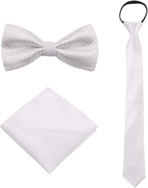 Boys Bow Tie Pocket Square Necktie - 3 Piece Set for Kids with Wedding Praty