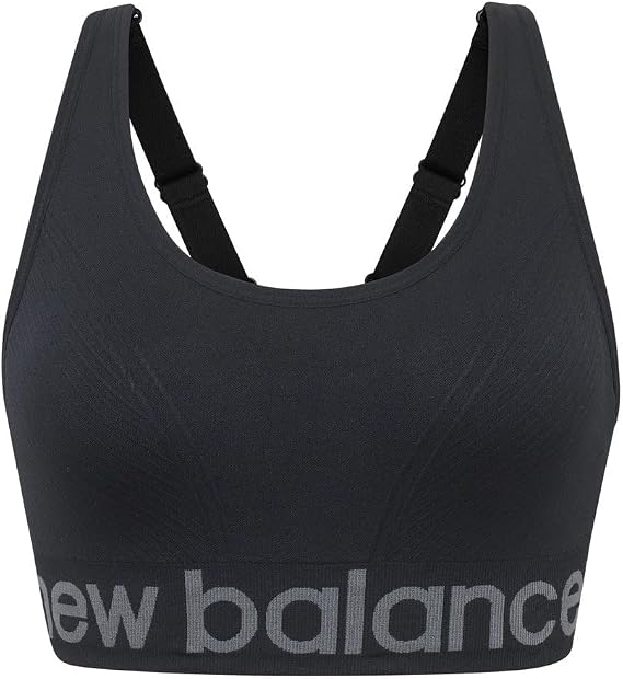 New Balance Seamless Cami Sports Bra, Adjustable Straps with Keyhole Breathability, Black, Medium