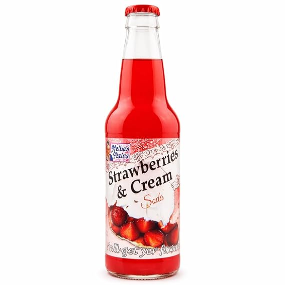 Rocket Fizz Melba's Fixins Strawberries & Cream Soda Flavor | Cane Sugar | Craft Soda Pop Drinks | 12 oz in Glass Bottle (Single Bottle)