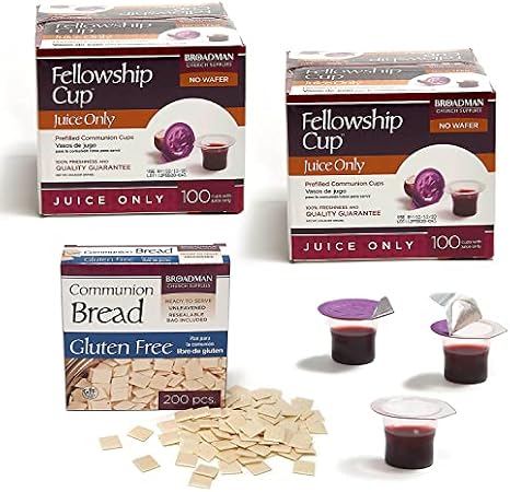 Broadman Pre-filled Communion Fellowship Cup, Juice Only, 200 Count and Gluten Free Bread, 200 Count Value Bundle