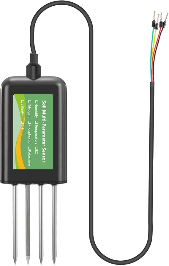 Soil Meter 8-in-1 Soil Tester RS485 pH Moisture Temperature Salinity NPK Nitrogen Phosphorus Potassium Meter IP68 Waterproof Stainless Steel Probe for Agriculture Garden Smart Farm