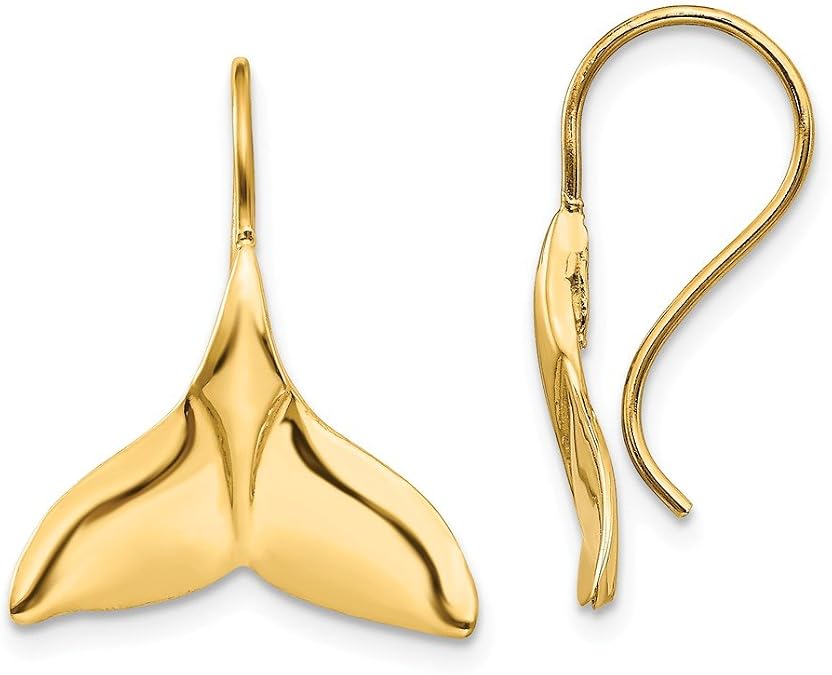 14K Yellow Gold Whale Tail Wire Earrings