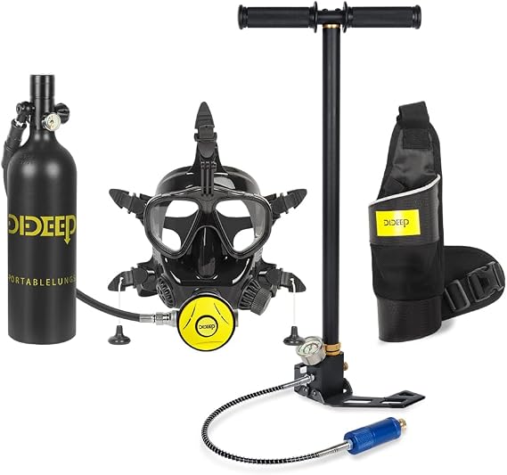 DIDEEP Scuba Tank  Face Mask, Mini Scuba Tank for Snorkeling Recreational Diving, Reusable Lung Tank with Anti-Leak Design, Lightweight Portable Diving Cylinder Kit