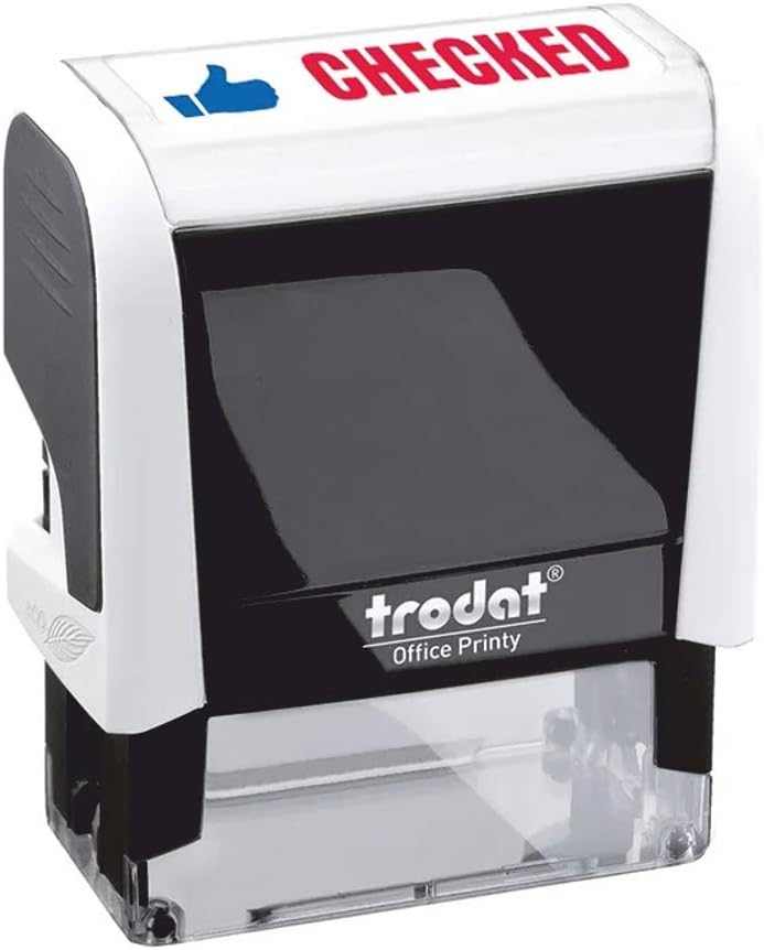 Trodat Office Printy 4912 Self Inking Word Stamp Checked 46X18mm Blue/Red Ink