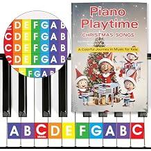 QMG Piano Playtime Christmas Beginner Piano Book with Rainbow Color Keyboard Stickers Easy Sheet Music Learning Kit with Video Tutorials Holiday Practice Set for Students & Beginners
