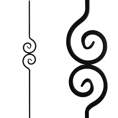Contemporary Double Scroll Iron Balusters Contractor Pack of 5 Nautilus Scroll - Metal Spindles Real Satin Black NOT Matte or Flat Color