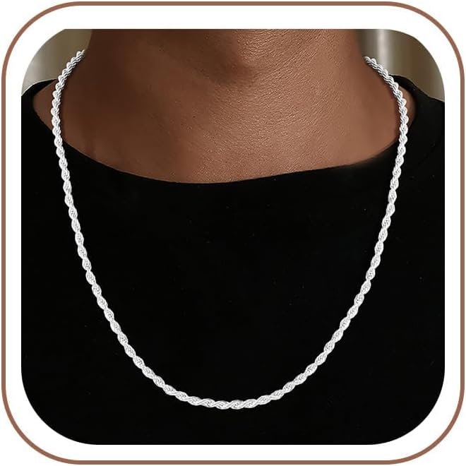 HIMSTORY 925 Sterling Silver Diamond Cut 3mm Rope Chain