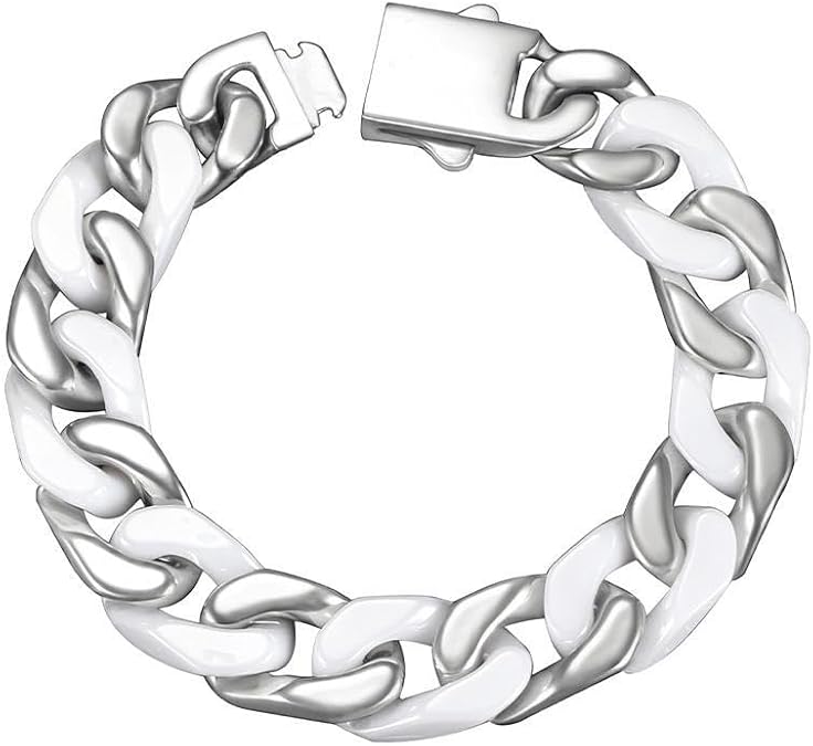 Cuban Link Bracelet for Men,12mm Ceramic Cuban Bracelet,White Bracelet for Men,Jewelry Gifts for Him