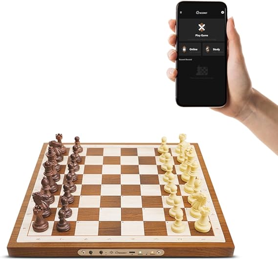 Chessnut Air Electronic Chess Set A Magnificently Handcrafted Wooden Chess Board with Extra Queens LEDs AI Adaptive Electronic Chess Set Game and App with Computer Chess Board