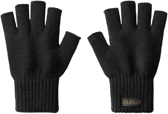 Fingerless Gloves Men Wool Blend Thermal Knitted Winter Mittens