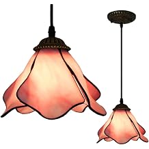 XINYASEE Tiffany Chandelier, Ceiling lamp, Pink Blue Lotus Pyramid Stained Glass Interior Decoration lamp, Vintage Chandelier for Bedroom Living Room Kitchen Island (Pick-A) [Energy Class E]