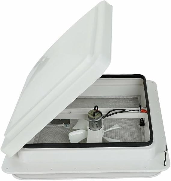 1 Pack 14" RV Roof Vent for Camper Trailer Universal White Lid Roof Vent with 12V RV Vent Fan 6" Blades White lid Inner for Garnish Ring