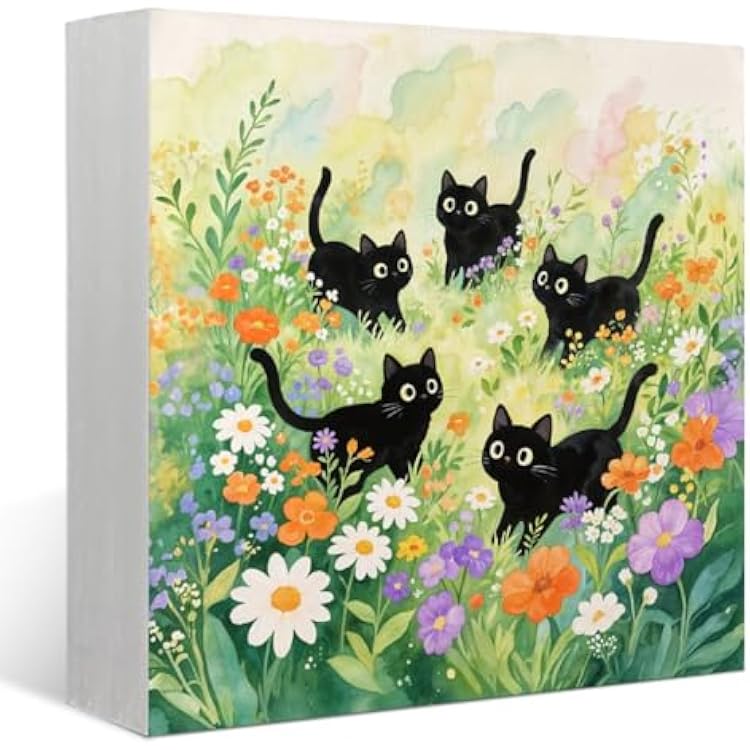 Cute Black Cat Desk Decor, Funny Cat Lover Gifts for Women & Teen Girls, Kawaii Cat Box Block Sign for Teen Girls & Women, Funny Office Decor,5x5 Inch