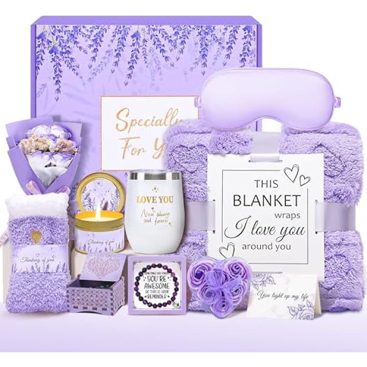 Mothers Day Gifts for Mom Wife Grandma Friends Sister, Birthday Gifts for Women, Self Care Get Well Soon Gifts, Spa Gift Baskets Set Thinking of You Care Package with Flannel Blanket Gift Box