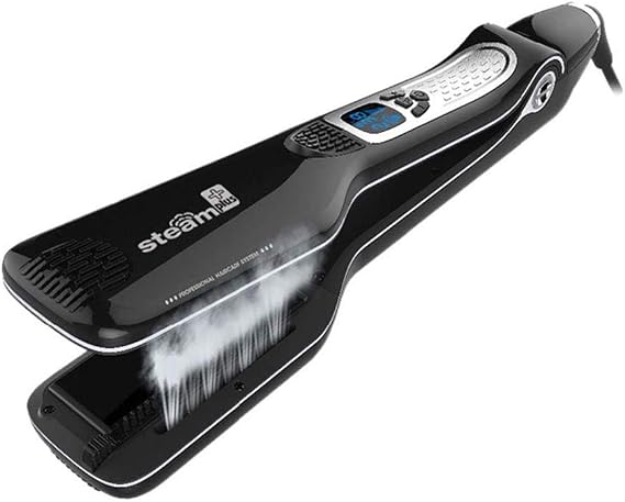 Professional Salon Hair Straightener with Steam, Nano Titanium Ceramic Steam Flat Iron with Removable Comb+Digital LCD+5 Level Adjustable Temperature+Auto Temperature Lock (Black)