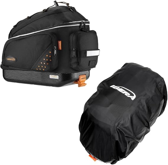 Ibera Bike Trunk Bag - PakRak Clip-On Quick-Release Bicycle Commuter Bag Bicycle All Weather Rain Cover for Commuter Bags and Panniers