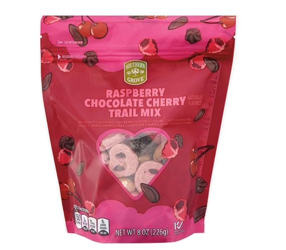 1 Bag Chocolate Cherry Raspberry Trail Mix Gourmet Snack Blend with Dark Chocolate Dried Cherries & Raspberry yogurt covered pretzels raisins Sweet & Tart Energy Mix Resealable Freshness Pack