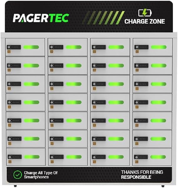 pagertec Cubby 28 Bay Cell Phone Charging Station Locker, Digital Pin Activated Locking Bays USB Charging Station, Easy Setup - Wall Mounted or Floor Standing, All Type Charging Cables