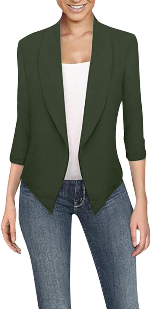 Womens Petite Blazer Dressy Casual Long Sleeve Lapel Open Front Suits Jacket Slim Fit Lightweight Office Work Blazers