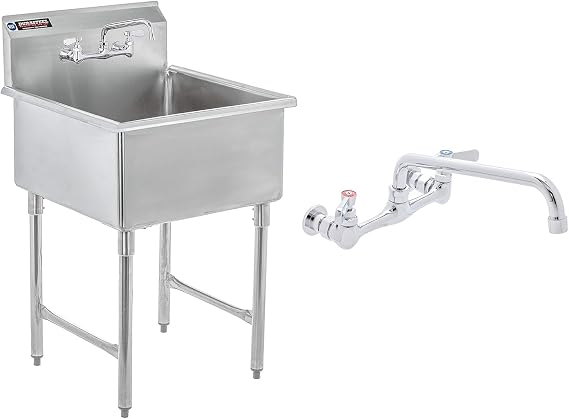 DuraSteel 304 Stainless Steel Utility Sink - 24 Inch Restaurant Prep Sink with Faucet - Dual CEC & NSF Certified Freestanding Wash Station for Kitchen, Laundry, Garage