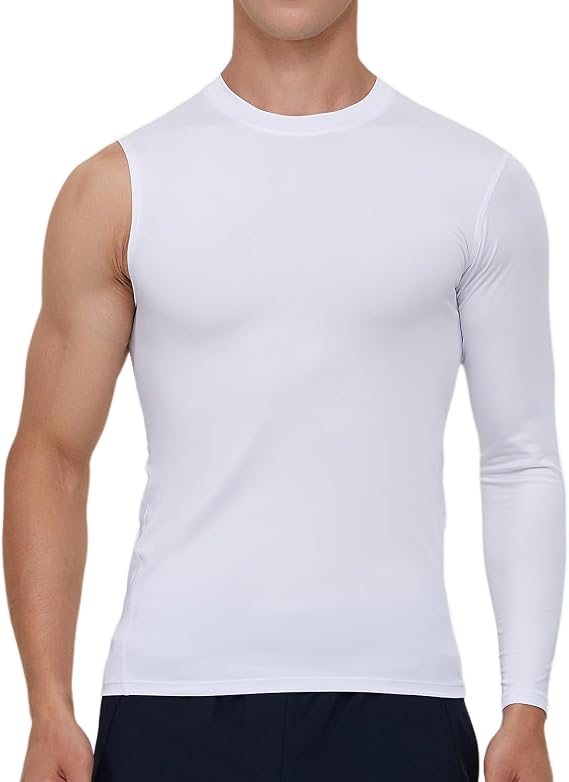 Men's Compression Shirts Single Arm Long Sleeve Basketball Athletic Workout Shirt Tops Baselayer Undershirt