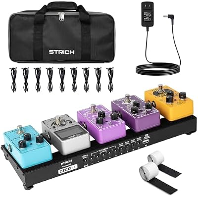 STRICH Guitar Pedal Board with Built-in Power Supply, Small Pedal Board 15 x 5.1 1.3LB Lightweight Aluminum Alloy, PedalBoard with Pedal Cables, Bag, Hook Loop Strips PB-M15