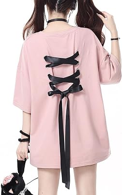 Womens T-Shirt Back Lace Up Tops Colorful Short Sleeve T-Shirt Summer Wear Personalized Tee