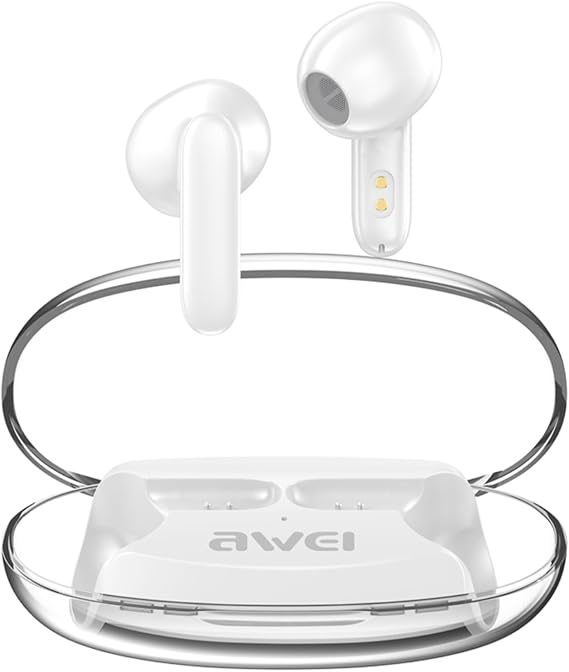 AWEI T85 Wireless Earbuds, Bluetooth 5.3 Noise Cancelling Ear Buds, Ear Buds with Noise Cancelling Mic, IPX6 Waterproof in Ear Earphones, 35H Playtime for Laptop Pad Phones Sports Workout White