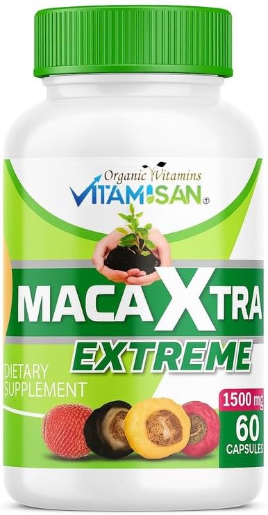 VITAMISAN Maca Xtra Extreme 1500 mg Maca Root + Aguaje Extract 1500 mg 60 Capsules Supports Energy & Hormonal Balance Non-GMO, Gluten-Free, Made in USA
