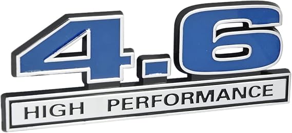4.6 Liter High Performance Engine Emblem Car in Chrome & Blue - 5" Long