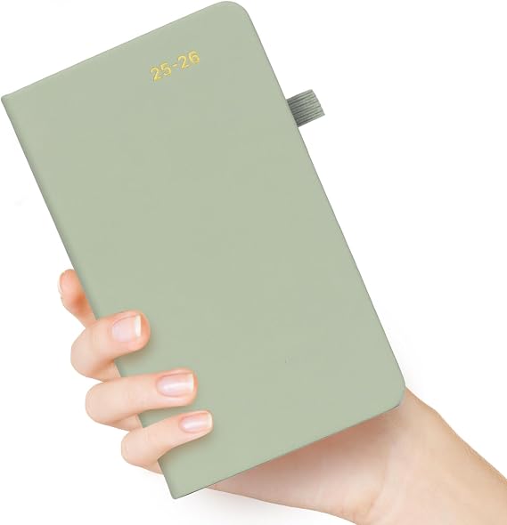 2025-2026 Pocket Weekly Planner for Purse, Small Calendar Book 3.6" x 6", Academic Year Planner with Monthly & Weekly View, Hardcover Agenda with Bookmark & Strap, Undated Note Pages, for Women, Teacher, Work, Sage Green