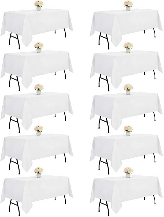 DRESSMAKER 10 Pack White Table Cloth Rectangle 60X102 Inch Fit 6FT Table