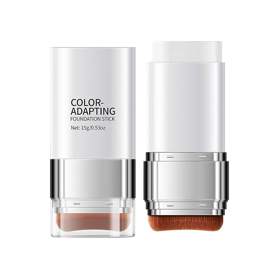 Color-Changing Foundation Stick, Dual-Ended with Detachable Brush, Dewy & Hydrating Makeup for Flawless Look, Perfect Match for All Skin Tones