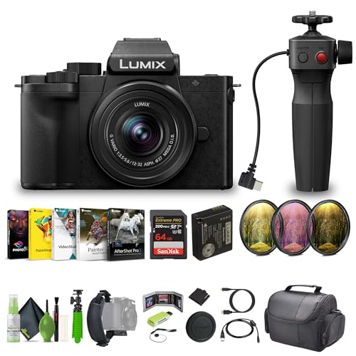 Panasonic Lumix G100D 4K Mirrorless Digital Vlogging Camera for Video, Photography with 12-32mm Lens and Tripod Grip, 20.3MP Micro Four Thirds, YouTube Vlogger Bundle with Accessories