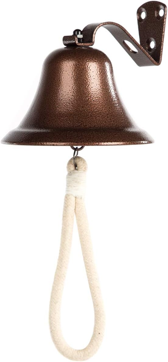 WMM Hanging Bell Dinner Bell Outdoor Bell Bracket Mount Wall Bell Indoor Rope Bell Ship/Boat/Nautical/Door/School/Reception/Home/Church Bell(Copper)