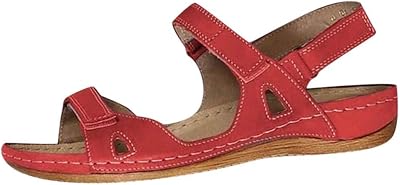 Summer Sandals for Women 2025 Open Toe Fish Mouth Shoes Wide Width Low Wedge Heel Flats Adjustable Magic Tape Strap Shoes Leather Slip On Orthopedic Sandals