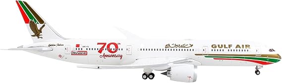 GeminiJets Boeing 787-9 Commercial Aircraft Gulf Air - 70th Anniversary White with Graphics 1400 Diecast Model Airplane