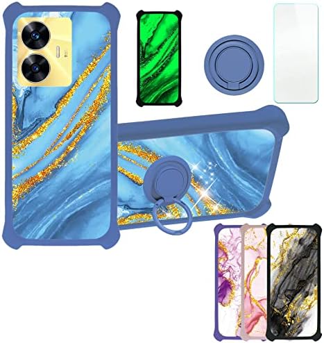 Case for Realme C55 Case Compatible with Realme C55 Phone Case Cover [with Tempered Glass Screen Protector][PC  TPU 2 in 1][Ring Support] [Gold GlitterLuminous] JSL-LDL