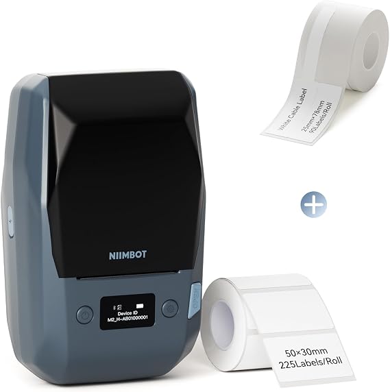 NIIMBOT M2 Thermal Transfer 2Inch Bluetooth Label Maker with White Cable Label Tape for Office Small Business School Home Cable Storage, Compatible with Phones & PC