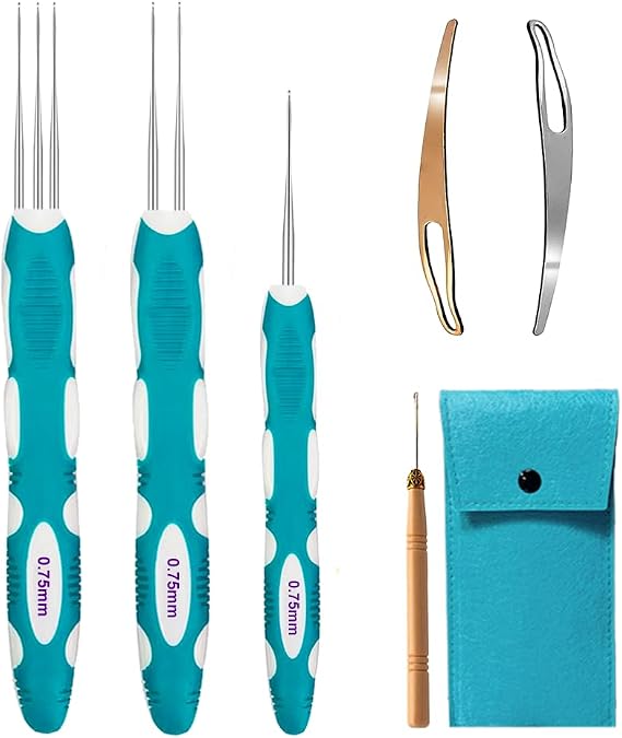 Yarniss Dreadlock Crochet Needle 0.75mm Ergonomic Hair Crochet Hooks Blue | Ergonomic Handle, Hair Loc Needle for Loc Braid