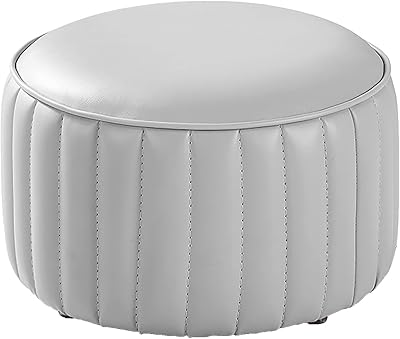 Premium Leather Foot Stool,Round Footrest,Comfy Resting Footstool Sofa Stool,Small Accent for Living Room Bedroom-Beige 32x32x21cm(13x13x8inch)