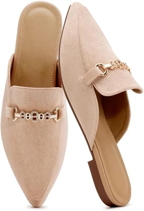 Mules for Women Buckle Flats: Comfortable Slip On Walking Shoes 2026 Pointed Toe Slingback Loafers for Business Work Driving