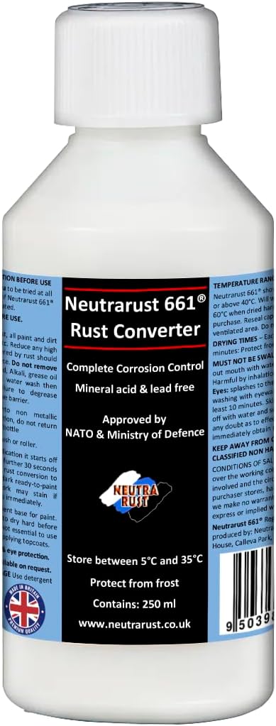 Rust Converter Treatment The Original Water based & Non-Hazardous. MOD & NATO Approved 10-12 square metres per litre
