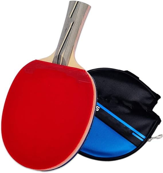 ping-pong bat, Single Shot 7-layer Pure Wood Racket Suitable for Amateur Beginners Table Tennis with Round Paddle Set(Blue,Horizontal shot)