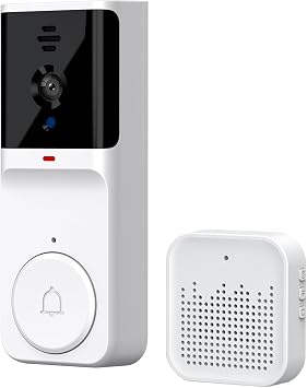 Smart Doorbell Camera with Ring Chime, Infrared Night Viewing, 2-Way Audio, Active Wake-up & Remote Wake-up, IP65 Waterproof, 2,4GHz Wireless Doorbell Camera, Support TY APP - White