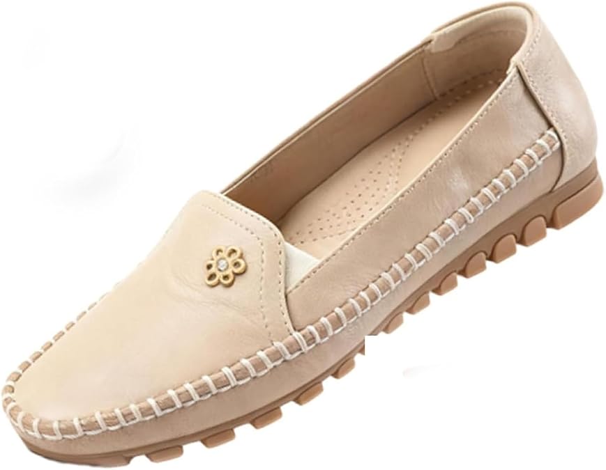 Orthopedic Shoes for Women Leather Loafers Women Casual Slip-On Flats Comfort Walking Shoes Fashion Lightweight Outdoor Business Stitched Loafers with Flower 2026