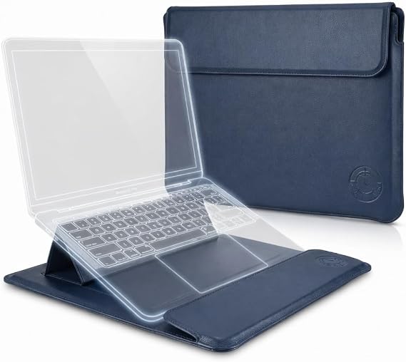 Blue Multi-Function Laptop Sleeve 14-15.6 Inch ONLY MacBook Pro Air Dell XPS HP Pavilion Surface 3-in-1 Protective Case Waterproof Leather Business, Not for 11-13
